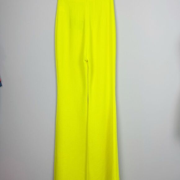 SERGIO HUDSON | NEW Neon Yellow Wool-Crepe Flare Leg Pants Women’s Size 2 - Picture 8 of 15